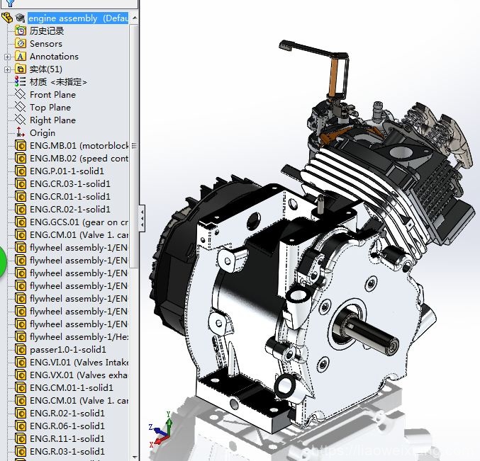 ENG四冲程发动机3D模型图纸-Solidworks设计_附STEP