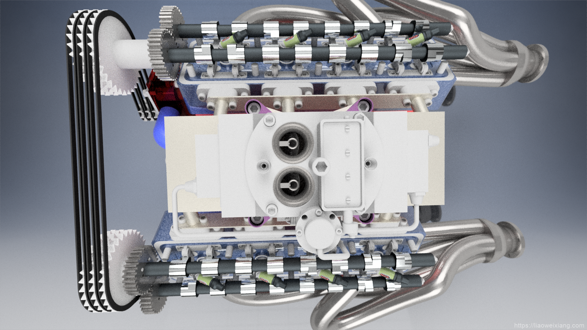 Carburator-V8发动机模型3D图纸_INVENTOR设计_附STP