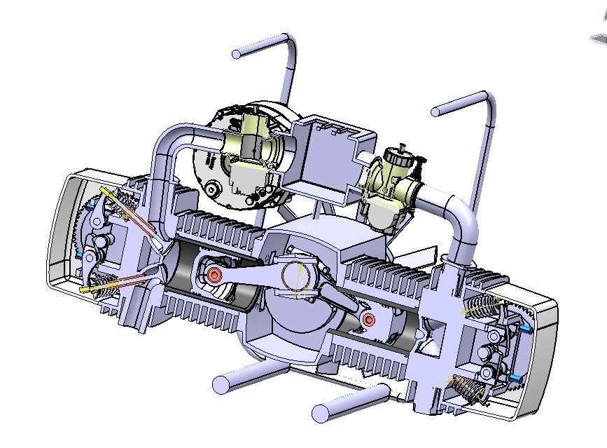Boxer双缸发动机3D数模图纸_STP格式