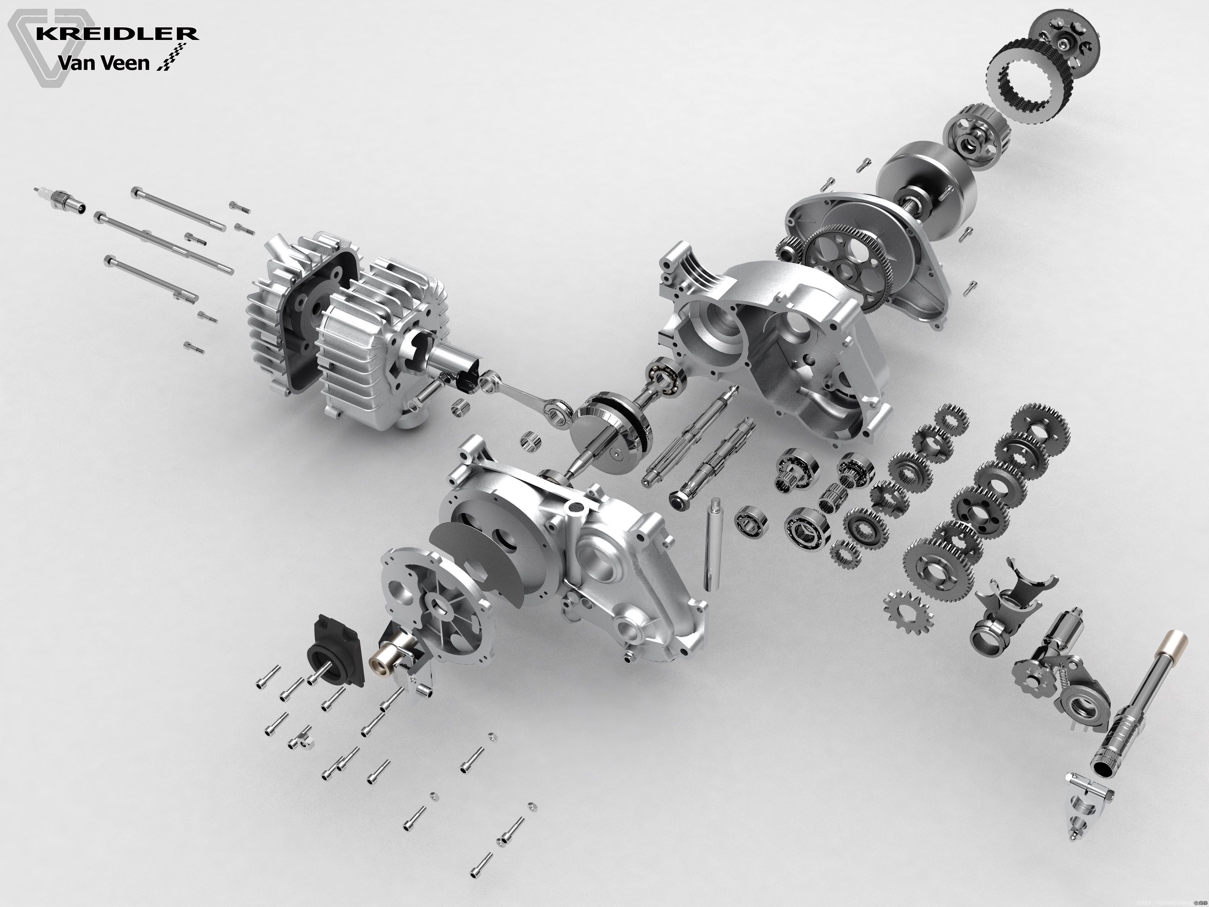 50CC赛车发动机爆炸分解模型造型3D图纸_RHINO设计_附STP