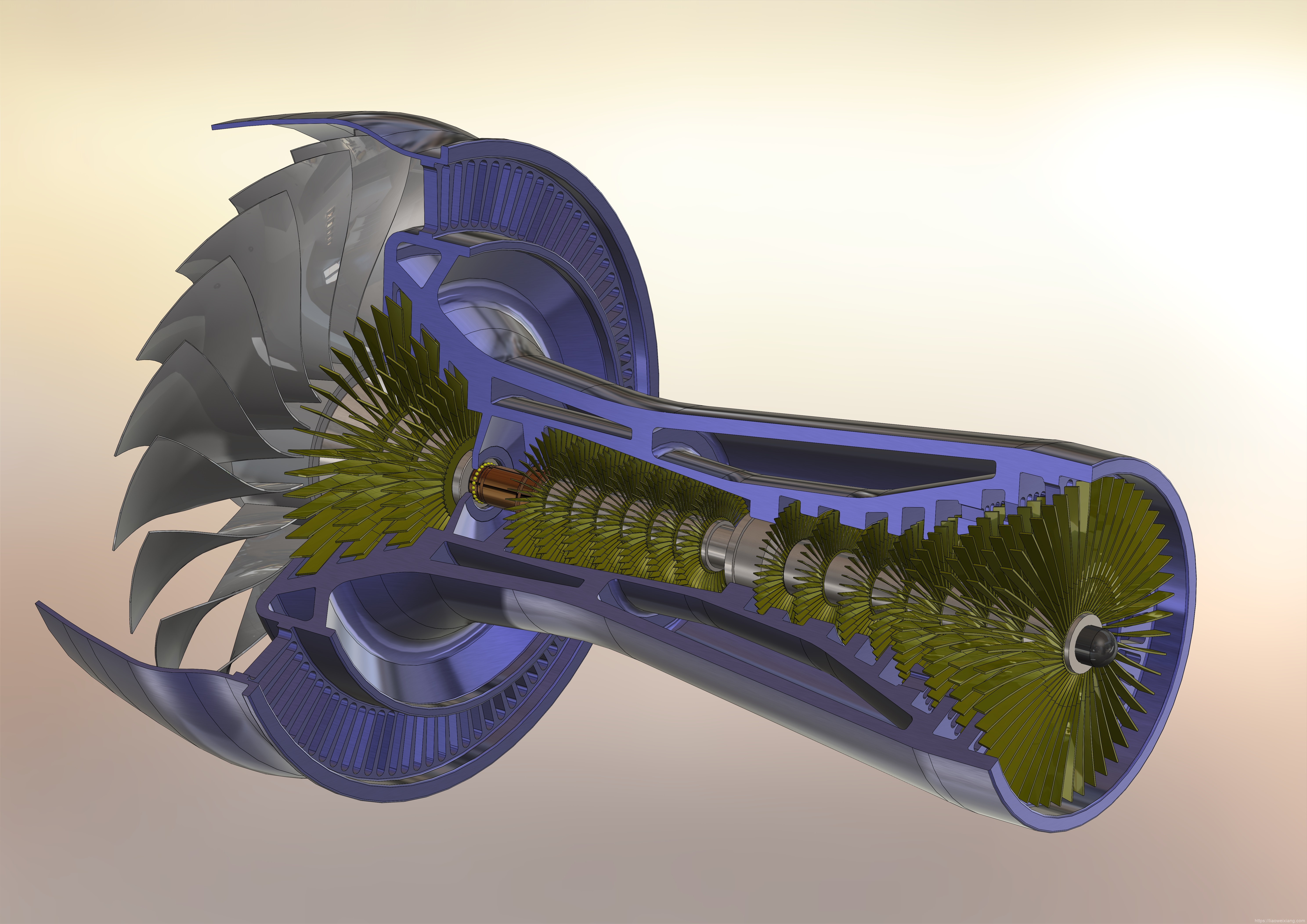Gas-Turbine-Engine燃气轮机发动机概念模型3D图纸_Solidworks设计
